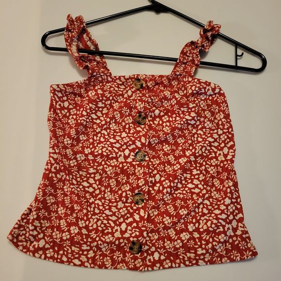 No Boundaries Juniors Rib Button Front Tank Top SIZE XS (1) Red Floral - Picture 1 of 7